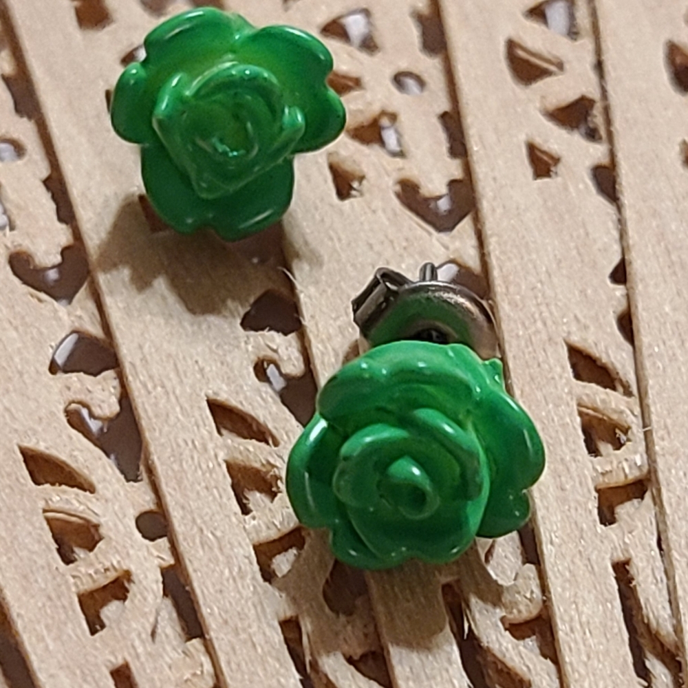 Green Rose Stud Earrings